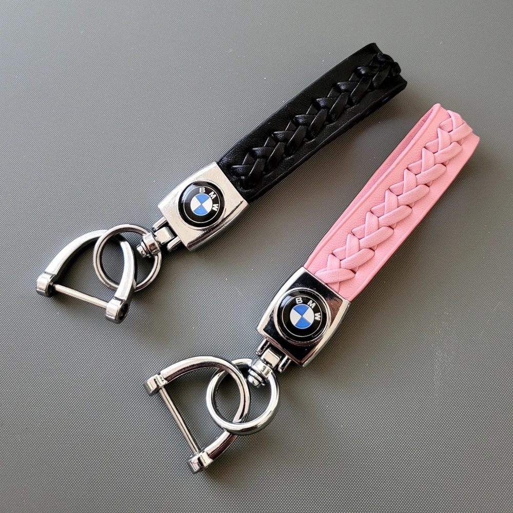 NEW!!Set of 2 Keychains Leather Braided Weave Key Lanyard Key Ring Car Accessary